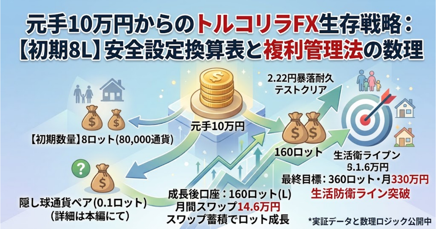【元手10万から検討可能】リラ円3.18円時代を見据えた「初期8Lからの展開」の安全設定換算表と複利管理法