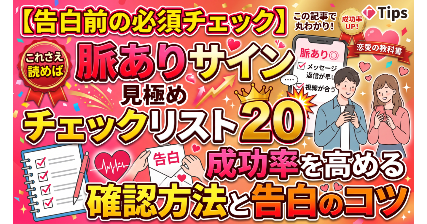 【告白前の必須チェック】脈ありサイン見極めチェックリスト20|成功率を高める確認方法と告白のコツ