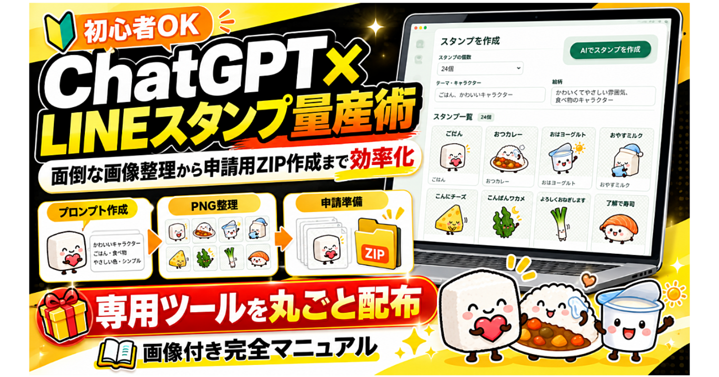 【初心者OK】ChatGPT×LINEスタンプ量産術！AIで自動化する「専用ツール【画像付き完全マニュアル】