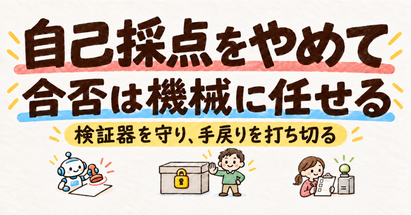 エージェントに自己採点させない：Claude Code・Codex・Gemini CLI で合否を機械に置き、検証器を守る設計