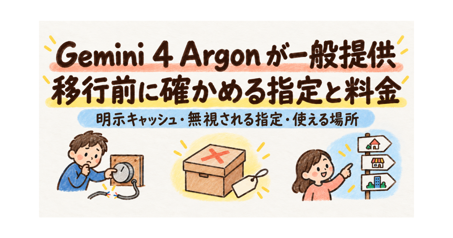 Gemini 4 Argon が一般提供：12月に単価が倍、明示キャッシュ非対応、temperature は無視、使える場所と移行前の確認点