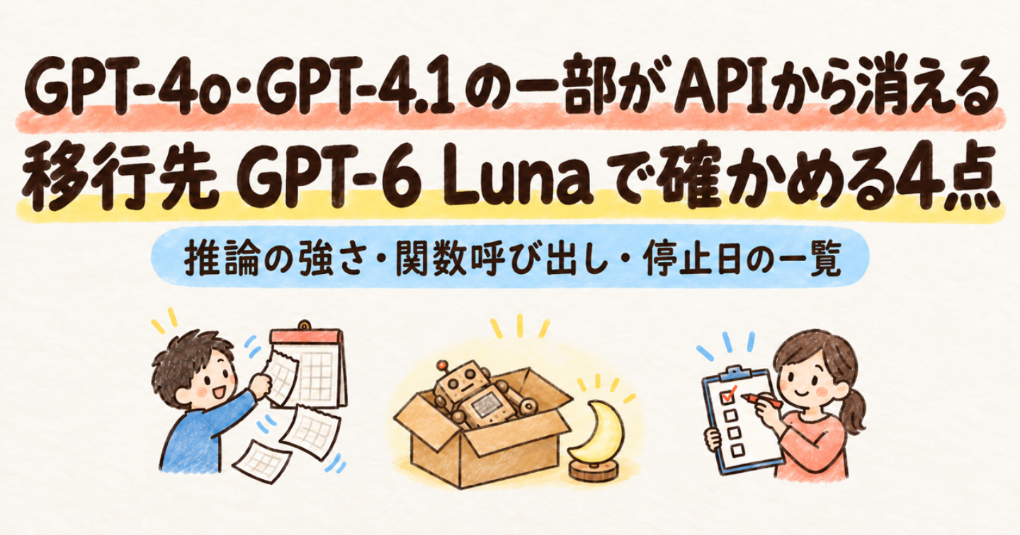 GPT-4o・GPT-4.1 の一部が1月14日に API から消える：Luna への移行4点と直近の停止日