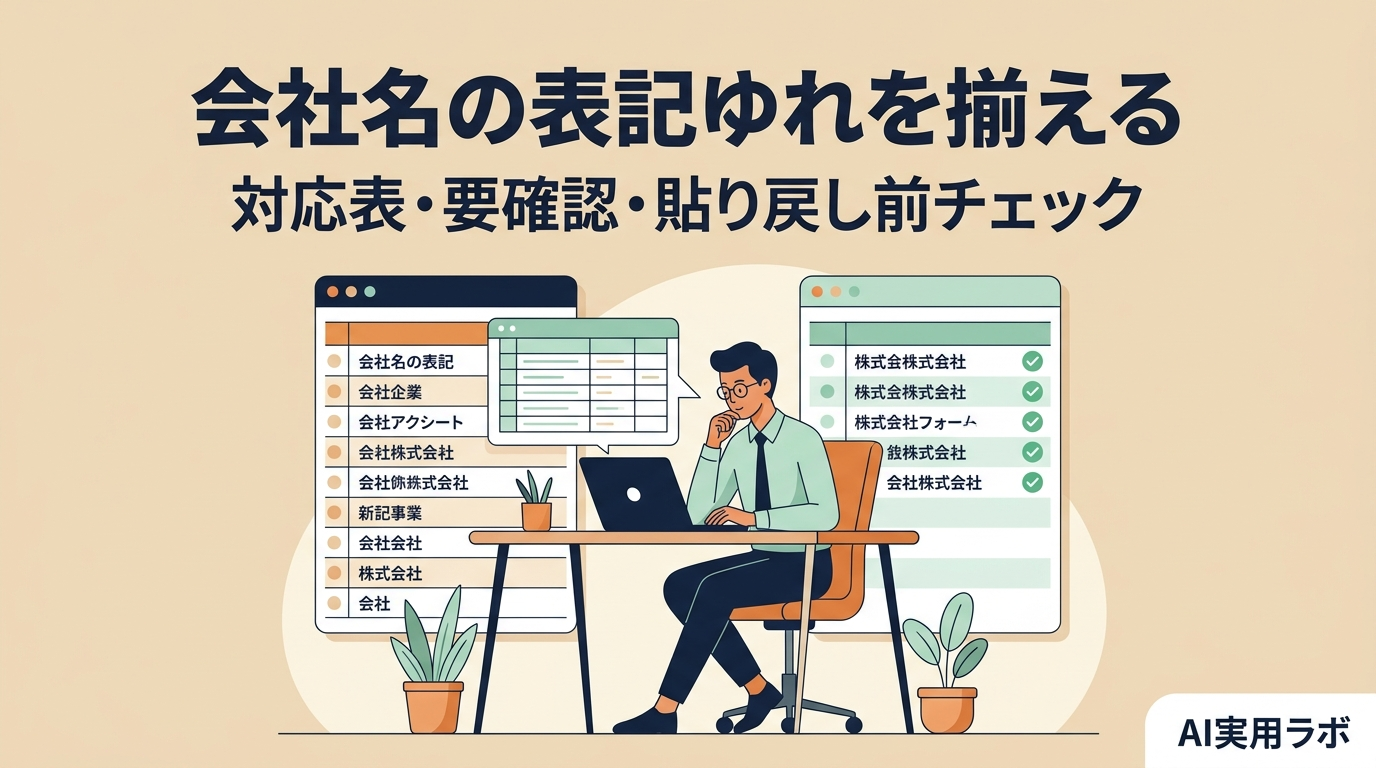 顧客リストの会社名、「株式会社」の位置や全角半角がバラバラ？AIチャットで表記ゆれを揃えて対応表を作ってみよう