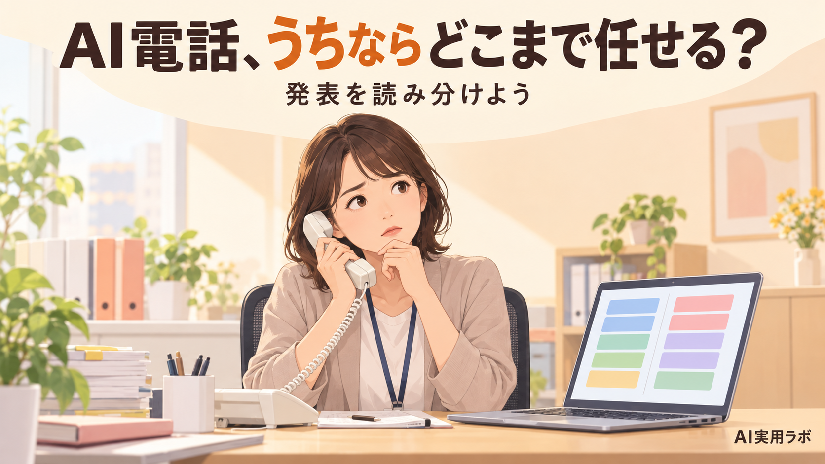 市役所がAI電話を試し始めた。自社の電話窓口なら何を任せる？発表の確認表と「AIに任せる質問・人に回す質問」の仕分け表を作ってみよう