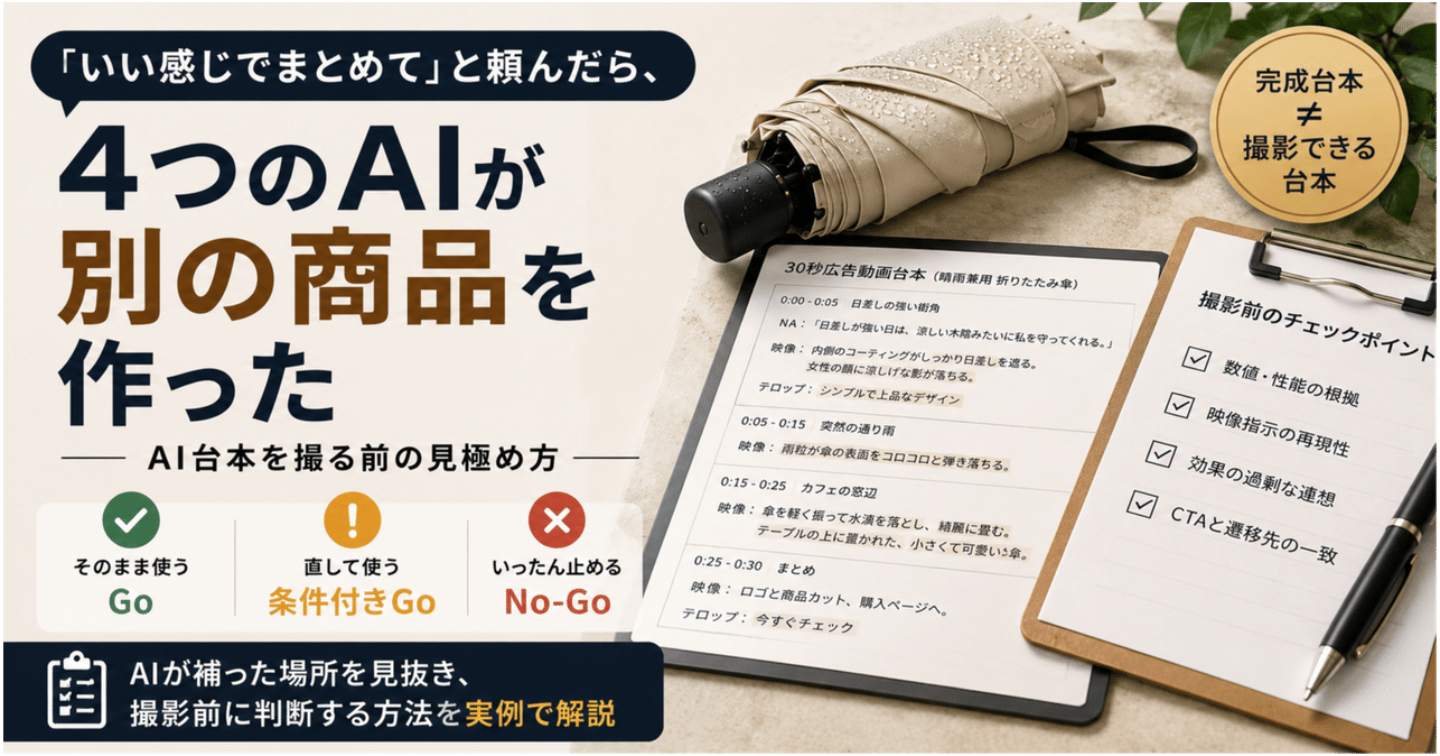 「いい感じでまとめて」と頼んだら、4つのAIが別の商品を作った｜AI動画台本 見極めパック