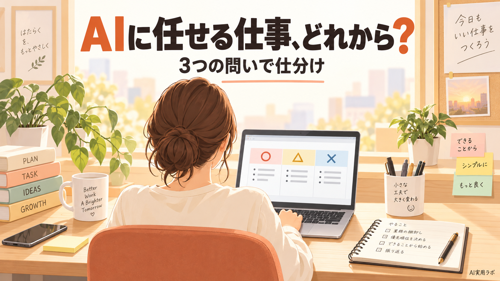AIに任せる仕事、どれから始めますか？頻度・型・確認しやすさの3問で、自分の業務10個を仕分ける表を作ってみよう