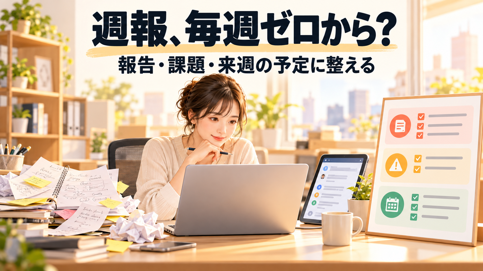 週報が毎週ゼロから書き直し？AIチャットで1週間のメモを「報告・課題・来週の予定」に整えてみよう