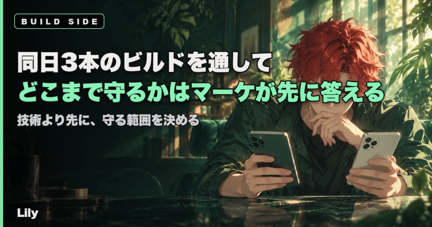 ⚖️ 同日3本のビルドを通して、1か所だけ先送りにした——「どこまで守るか」は技術ではなくマーケが先に答えるべき問いだった