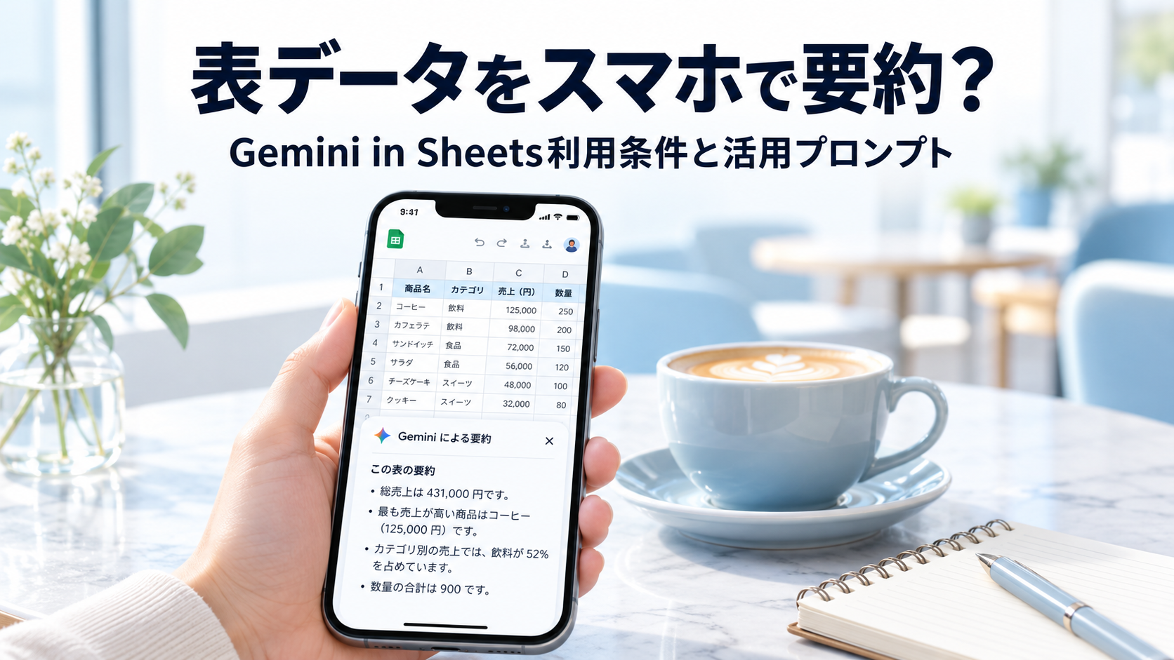 出先のiPhoneで案件表を要約できる？Gemini in Sheets（iOS版）の利用条件確認表と、商談後に試すプロンプトを作ってみよう