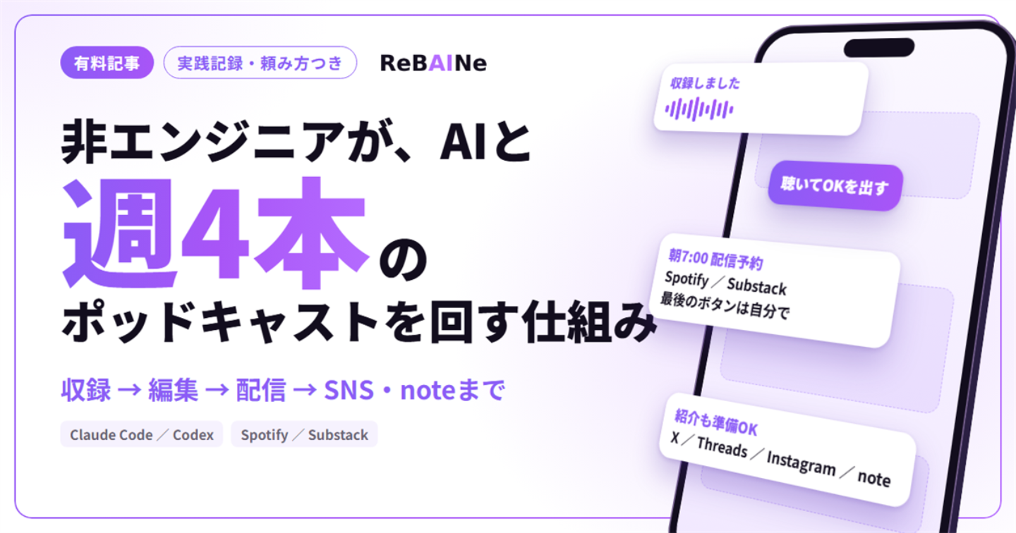 エンジニアじゃない僕が、AIと一緒にポッドキャストを週4本出している仕組み｜収録から編集・配信・SNSとnoteへの展開まで全部