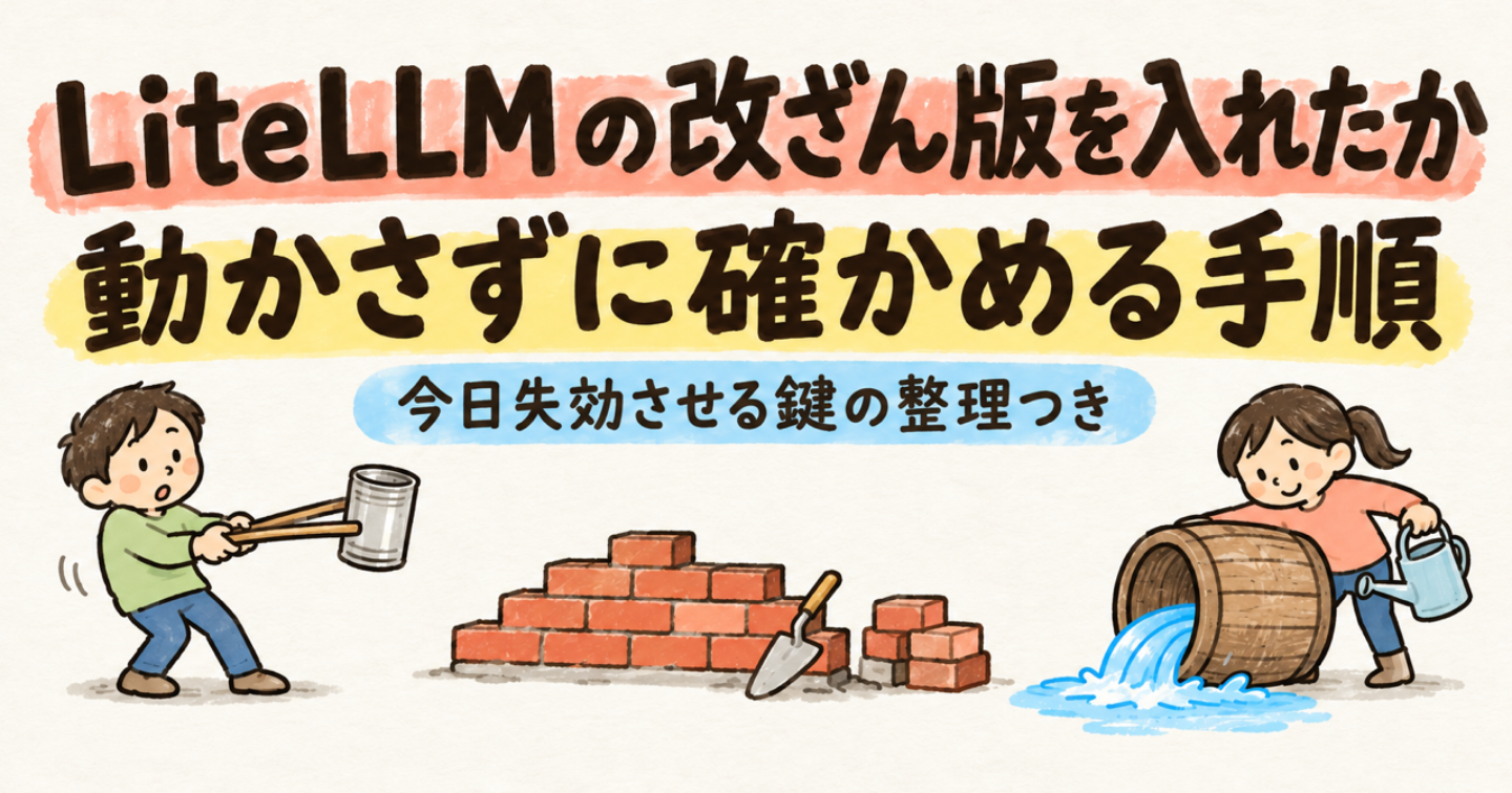 LiteLLM 1.107.0 の改ざん版（PyPI・Docker）を入れたか、Python を動かさずに確かめる手順と、今日失効させる鍵