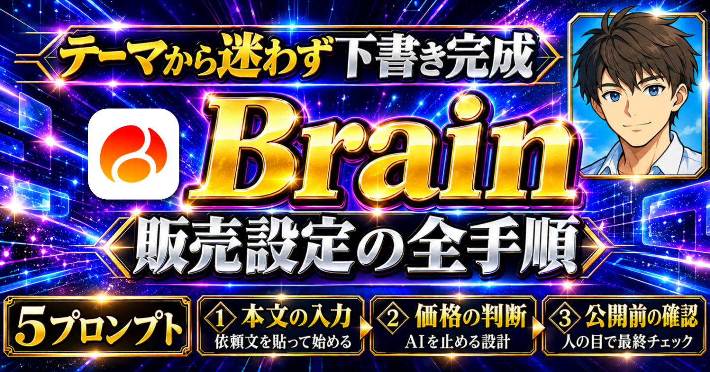 【Brain販売をもっとラクに】AIツール×Brainで「テーマ→販売設定済みの記事」｜執筆から販売設定まで5プロンプトで一気通貫｜実践ノウ