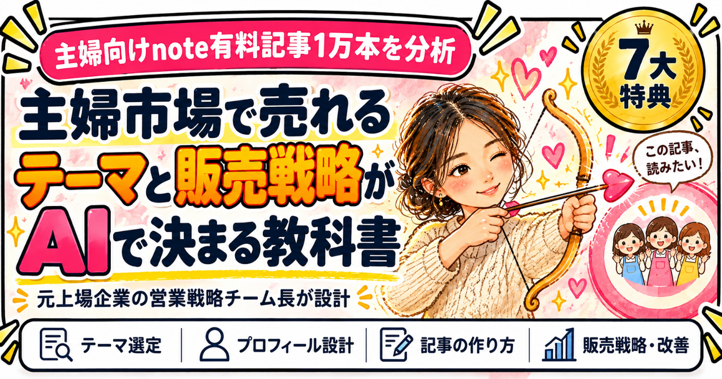 【主婦向けnote有料記事1万本を分析】主婦市場で売れるテーマと販売戦略がAIで決まる教科書｜5大特典