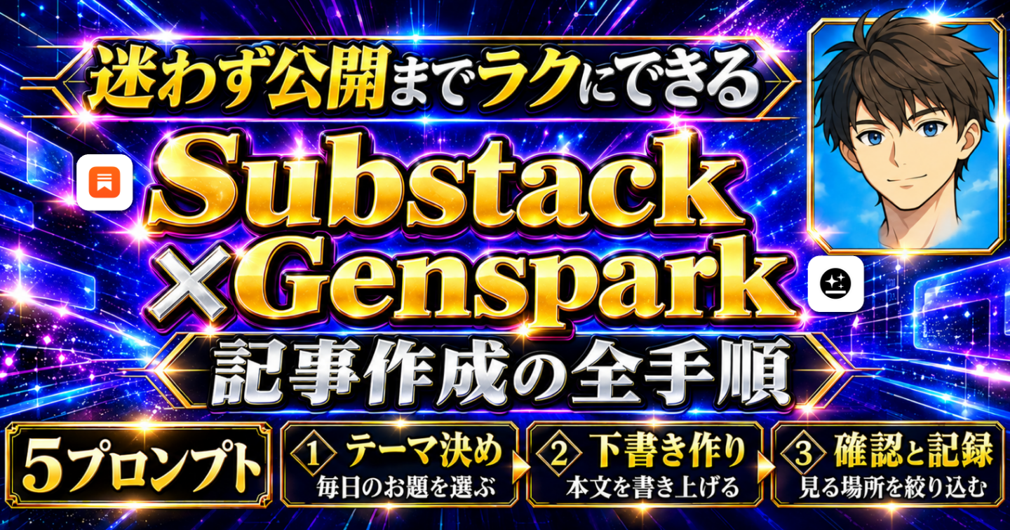 【Substack運用をもっとラクに】Gensparkで「テーマ→公開記事」｜記事作成から公開まで5プロンプトで一気通貫｜実践ノウハウ大公開