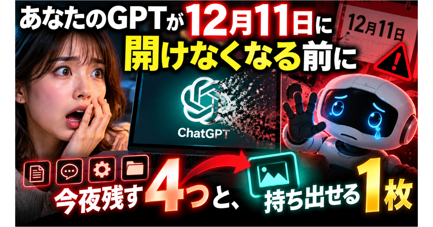あなたのGPTが12月11日に開けなくなる前に｜今夜残す4つと、持ち出せる1枚