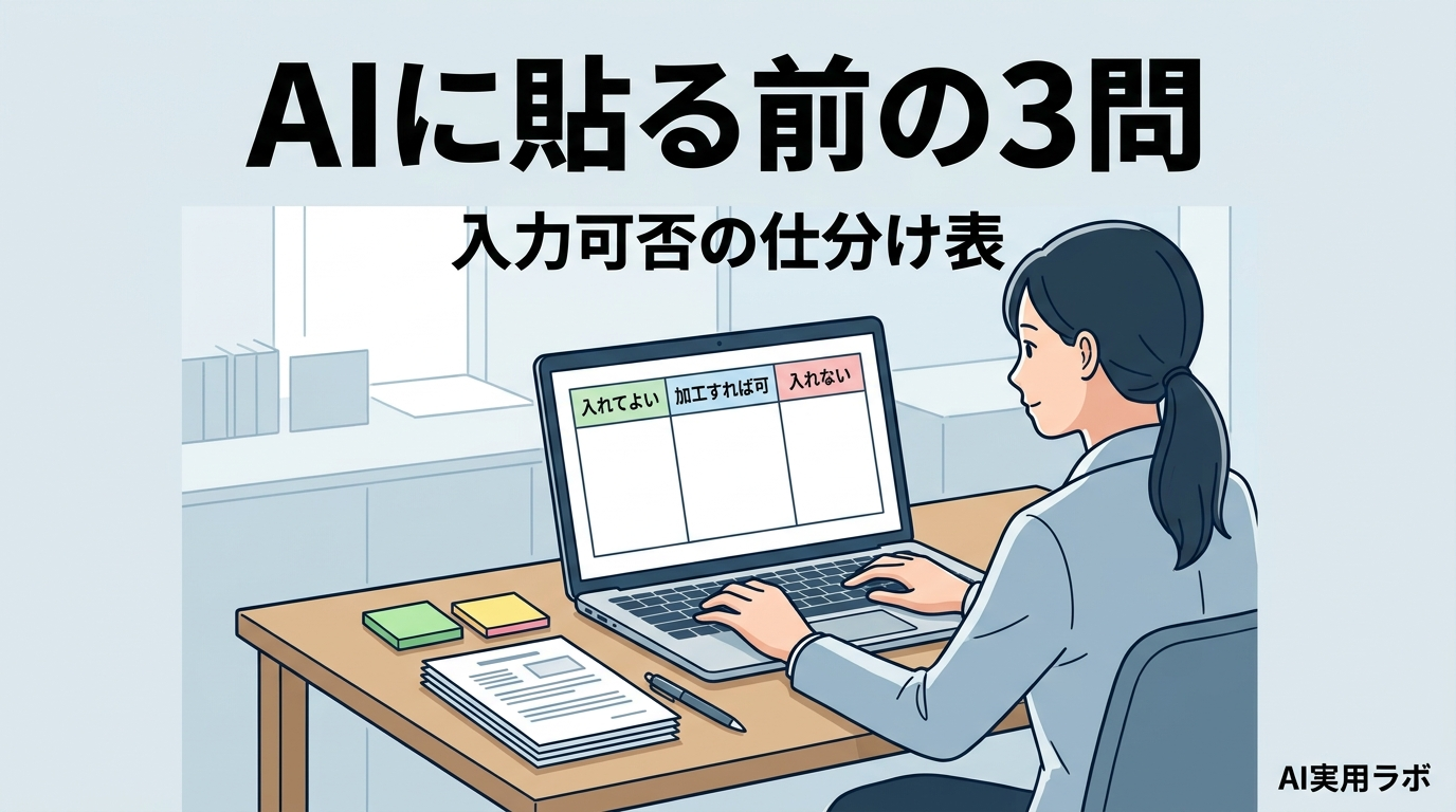 AIに貼る前の3問：生成AIへの個人情報アップロード事案から、自分の職場の「入れてよい・ダメ」仕分け表を作ってみよう