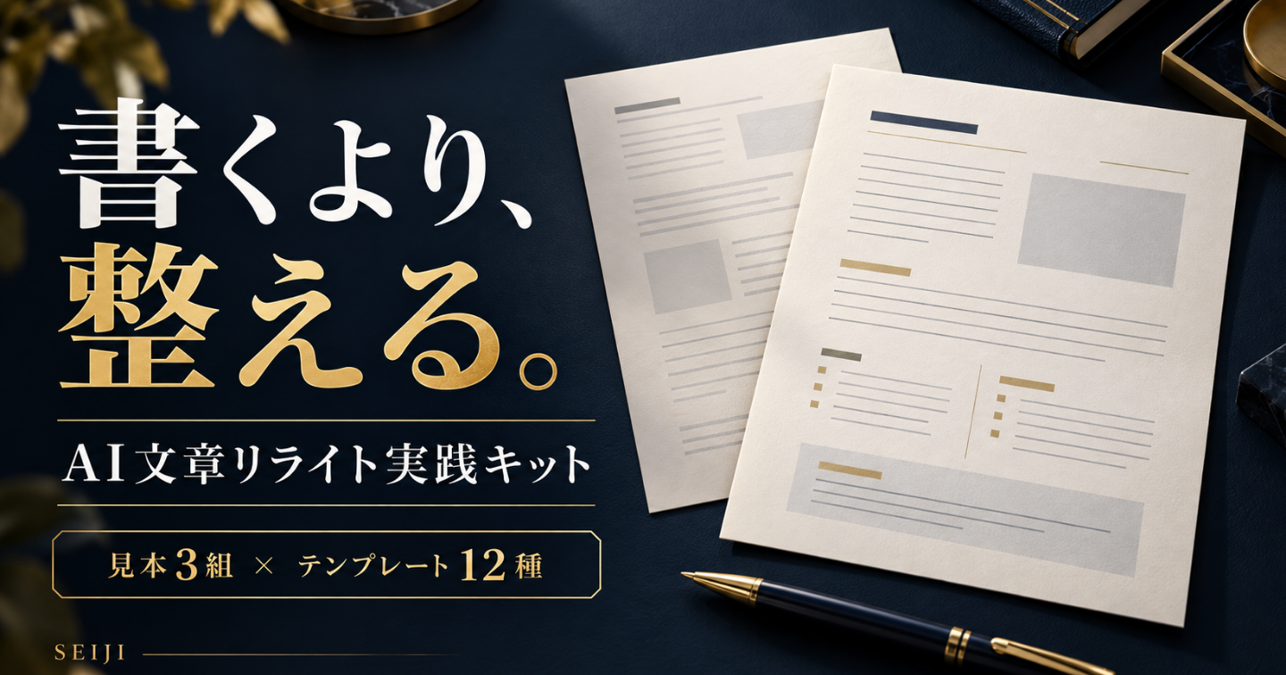 書くより、整える。AI文章リライト実践キット｜見本3組とテンプレート12種