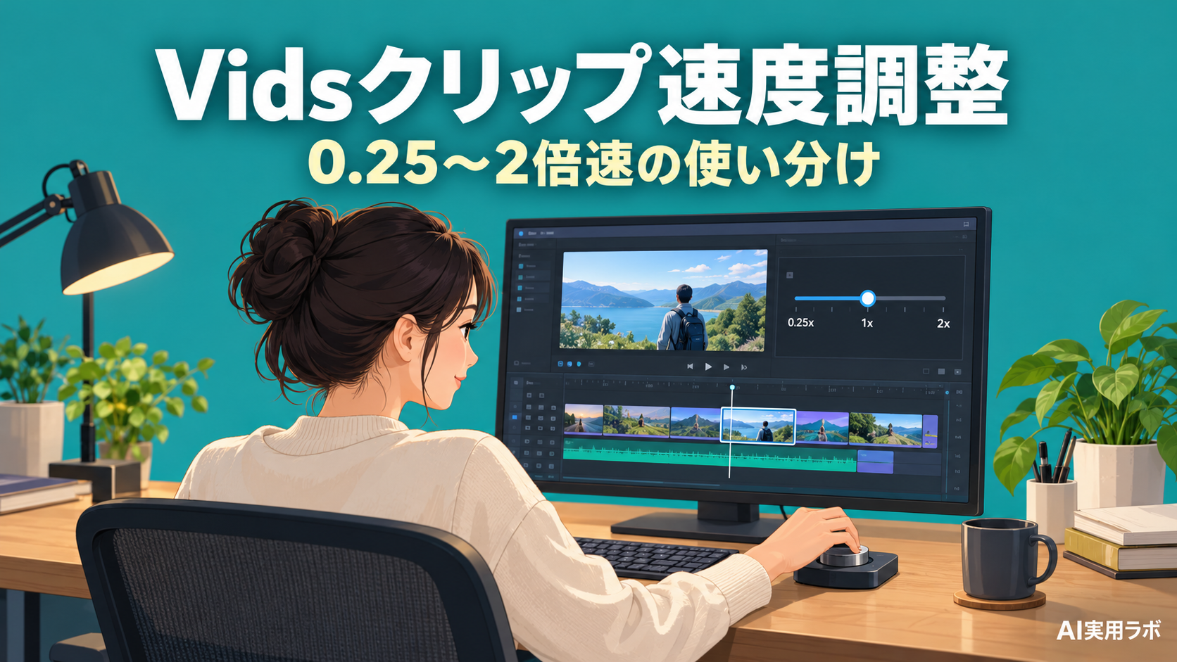 Google Vidsで動画クリップの速度を変えられるように。0.25〜2倍速の使い分けと手順メモを作ってみよう