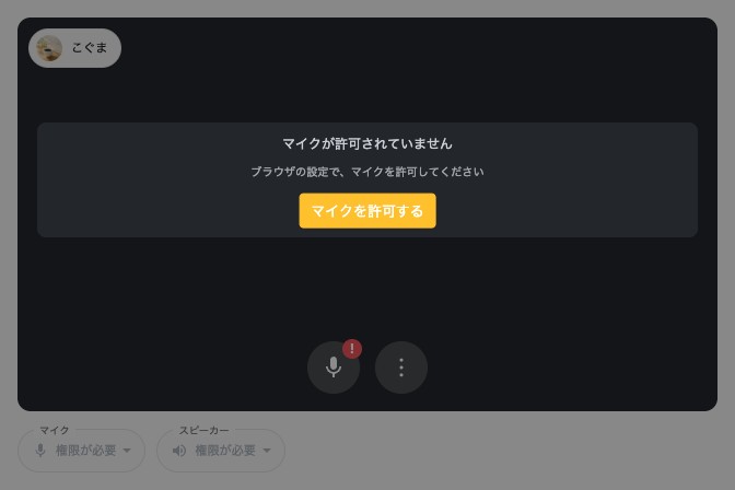 待機画面。「マイクが許可されていません」と「マイクを許可する」が強調されている
